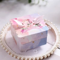 2050pcs unicorn packaging paper candy gift boxes baby shower wedding dragee cake box with ribbon flower craft packages wrapping