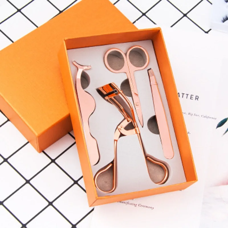 

4PCS Professional Eyebrow Trimming Eyelashes Set Multifunctional Eyelash Clipper Curler Tweezers False Eyelash Extension Scissor