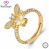 huisept fashion ring 925 silver jewelry with citrine zircon gemstone open finger rings accessories for women wedding party gifts