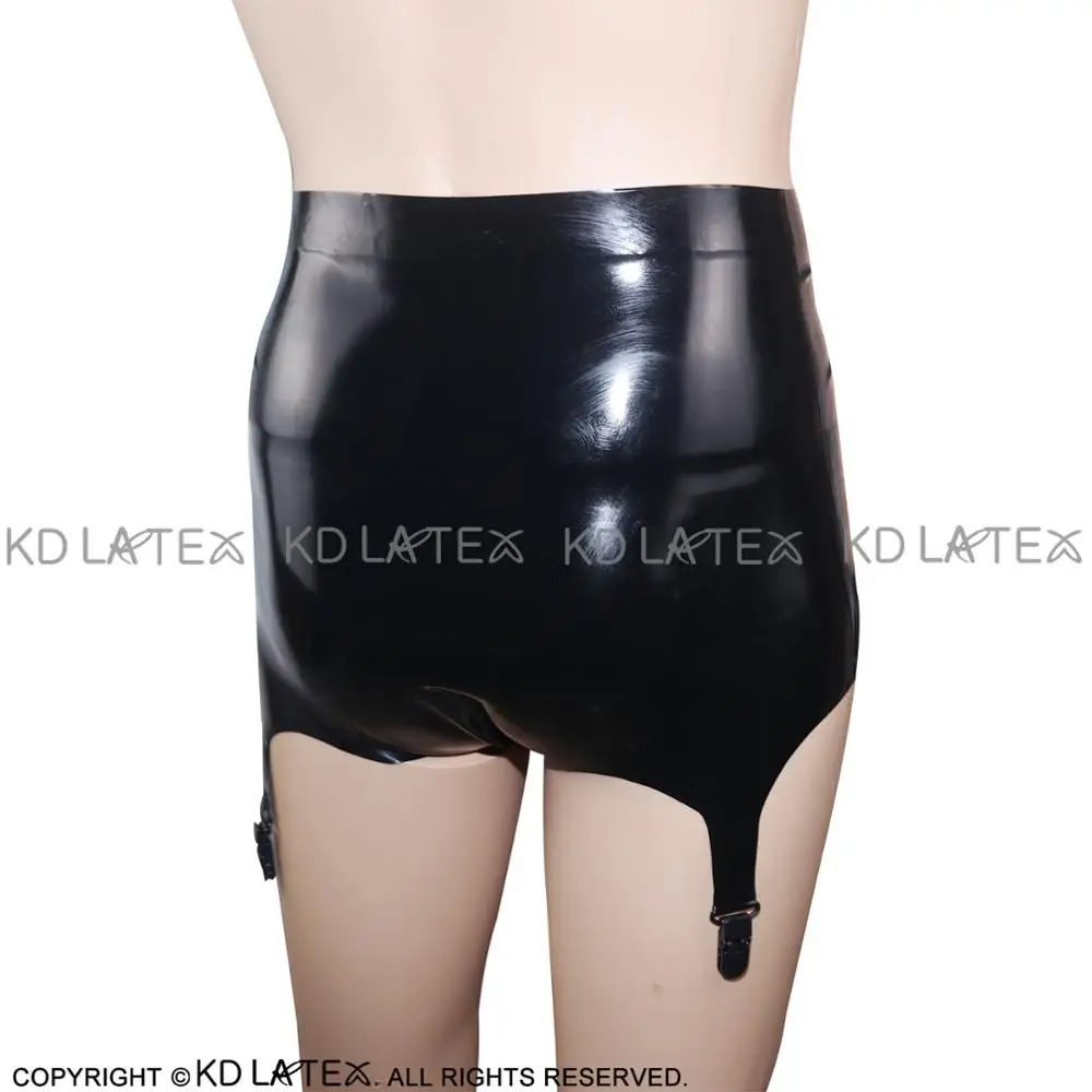 Black Sexy Latex Panties With Garters Rubber Briefs Shorts Underpants Underwear Pants DK-0072