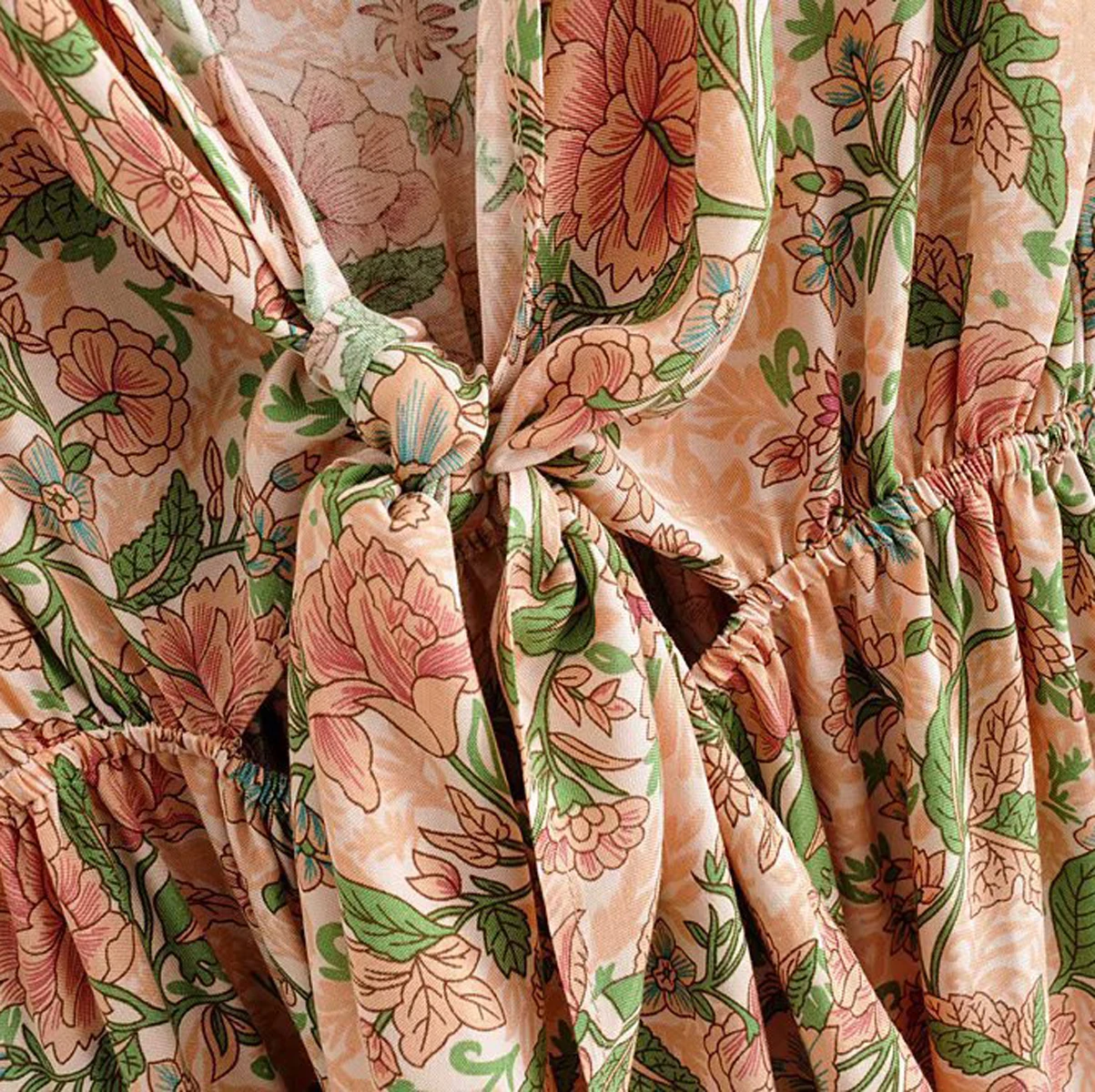 

Ladies Summer Dress Floral Ruffle Sleeve Loose Pleated Dress Deep V-Neck Dresses Ladies Sundress Back Hollow Out Woman Clothes