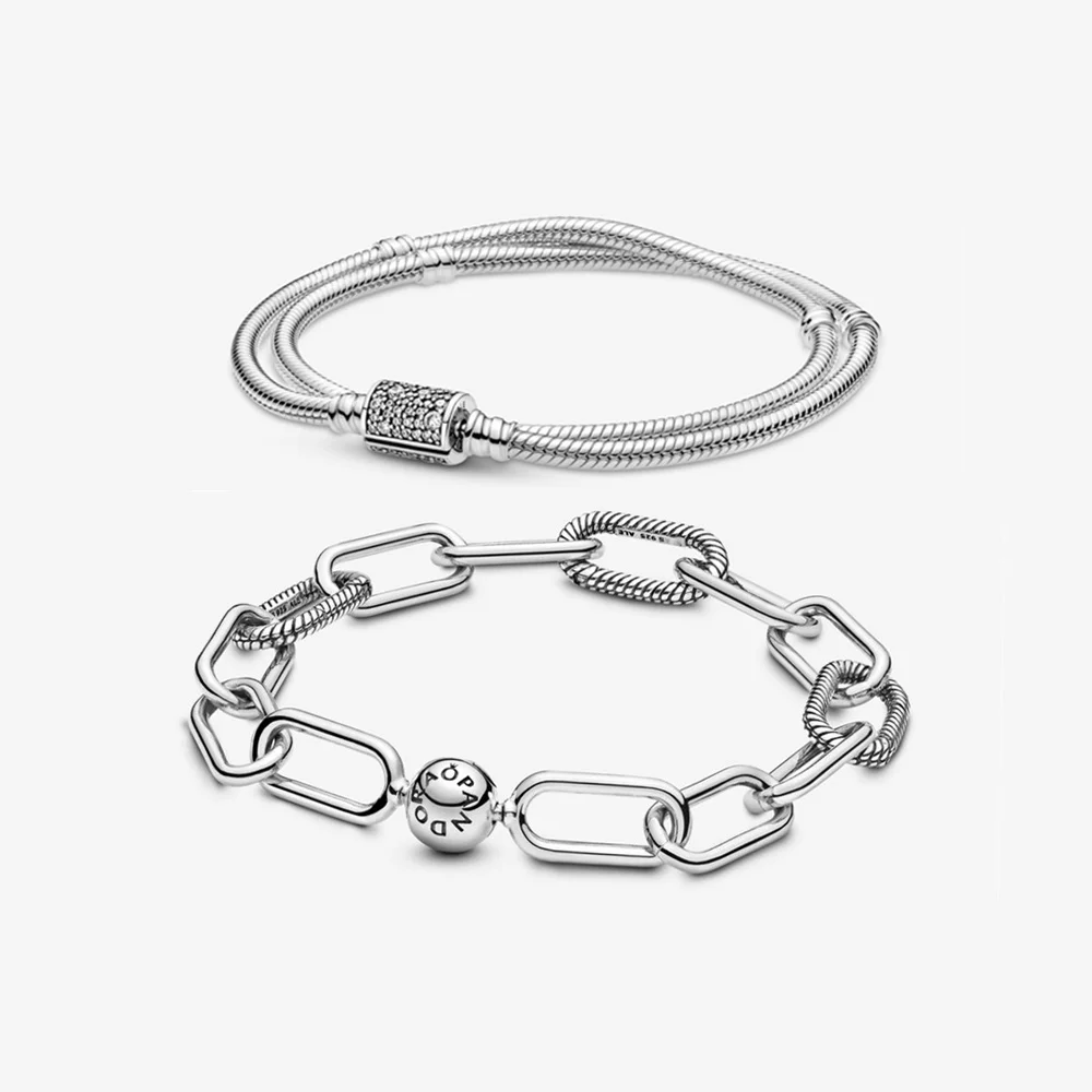 

2021 Women's Sterling Silver Jewelry Pandora 925 Silver Primary Color Original Hand Bracelet DIY Luxury Quality Jewelry Strap
