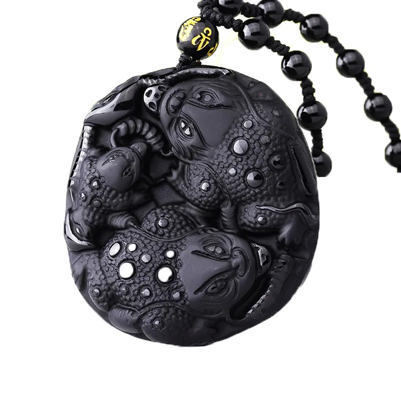 Прямая поставка Мужская подвеска на ожерелье обсидиановый 3D кулон в виде лягушки