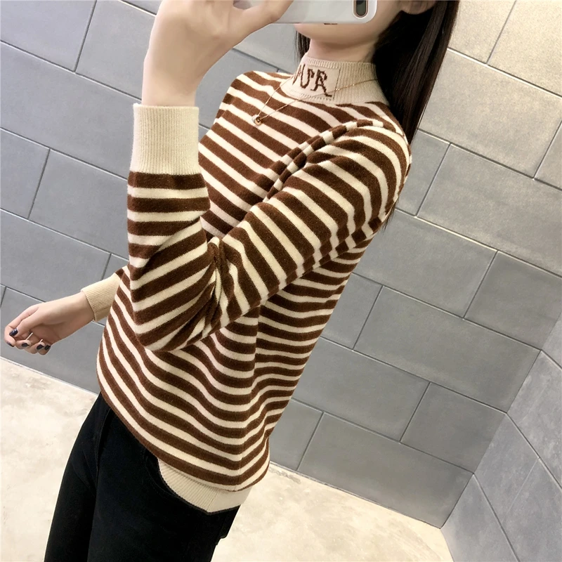 

455142 real time letter round neck stripe knitted pullover bottoming sweater [35 right, zone w]2019ag