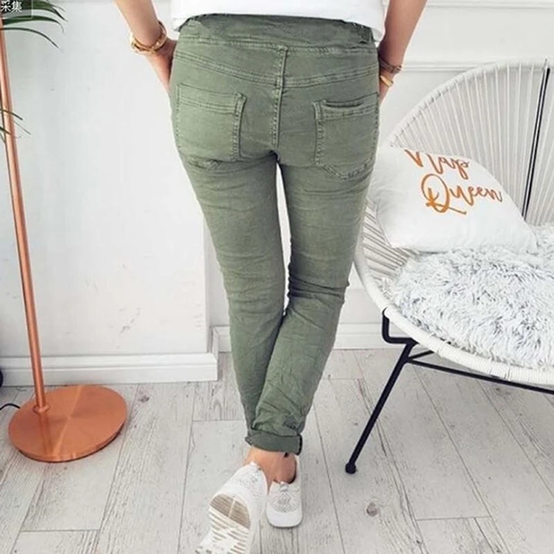 

Spring Summer Autumn Casual Slim Solid Thin Pants For Women High Waist Black Army Green Pants Trousers