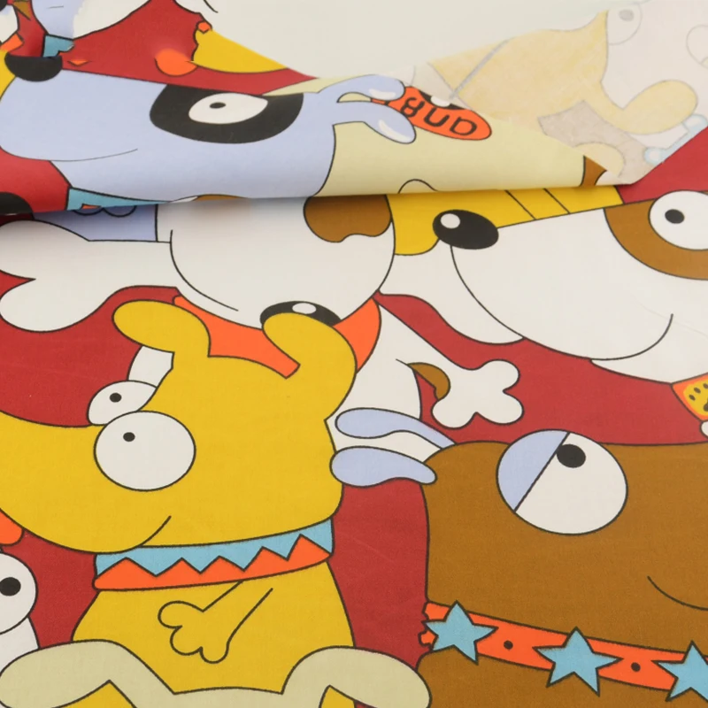 Тёмно-красная хлопковая ткань с рисунком собаки | Дом и сад