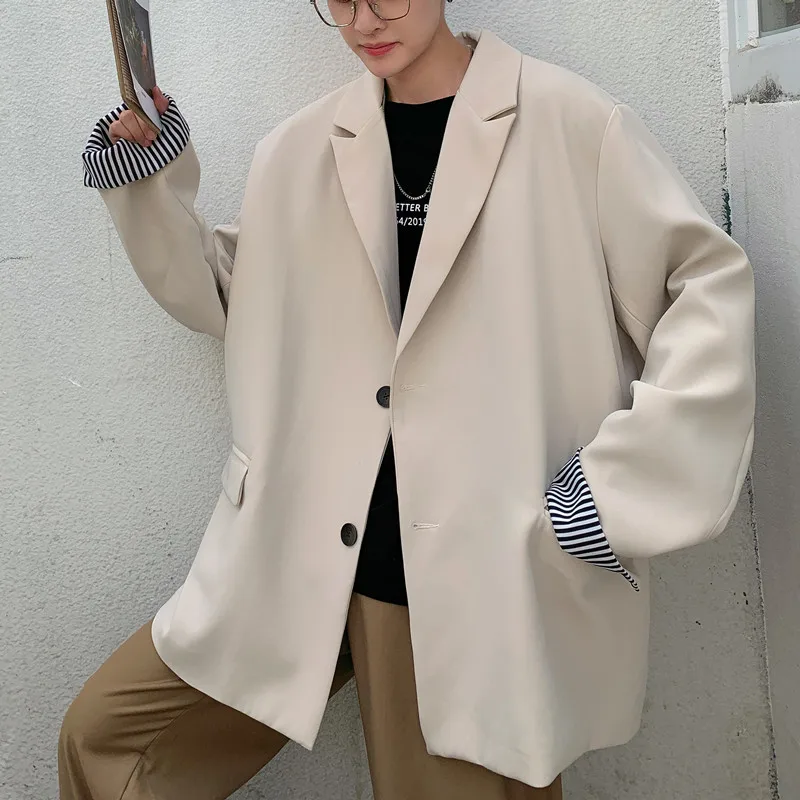 

2021 Autumn And Winter New Korean Fashion Casual Suit Jacket Solid Color Loose Youth Popular Shirt Blue Beige / Black M-2XL