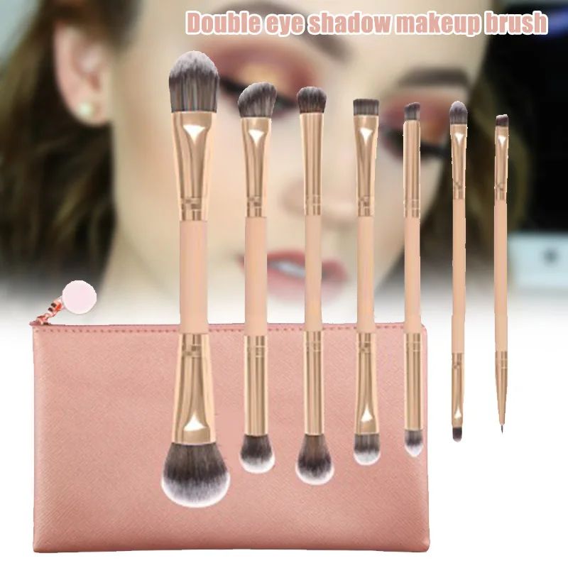 

New Hot 7pcs Makeup Brush Set Double-sided Blush Nose Eyeshadow Eyebrow Lip Foundation Brushes SMR88