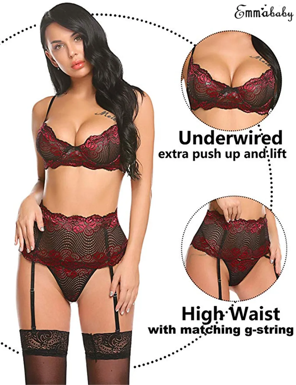Женский сексуальный кружевной пояс чулок Стринги Нижнее белье Babydoll комплект для сна
