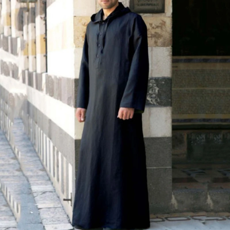 

2021 Summer New Men's Abaya Fashion Casual Turkish Arabian Style Simple Long Men's Hooded Shirt Muslim Robe