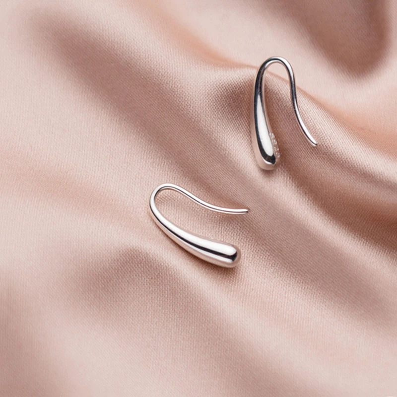 Authentic 100% 925 Sterling Silver Minimalism Smooth Water Drop Tears Dangle Hook Earrings For Women Fashion Jewelry E7347 | Украшения и