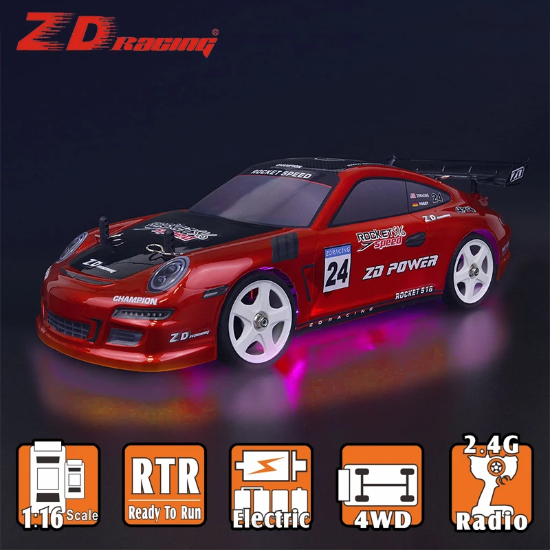 

ZD Racing S16 1/16 2.4GHz 4WD High Speed Electric Remote Control Vehicle RTR 60km/h LED Brushless RC Racing Car Drift Car Toy