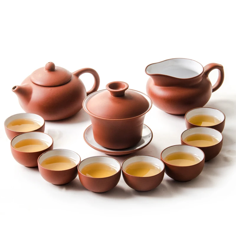 

Фиолетовый Глиняный китайский чайный набор кунг-фу исинский чайник ручной работы чайник чашка Zisha Gaiwan чайники для церемонии набор посуды дл...