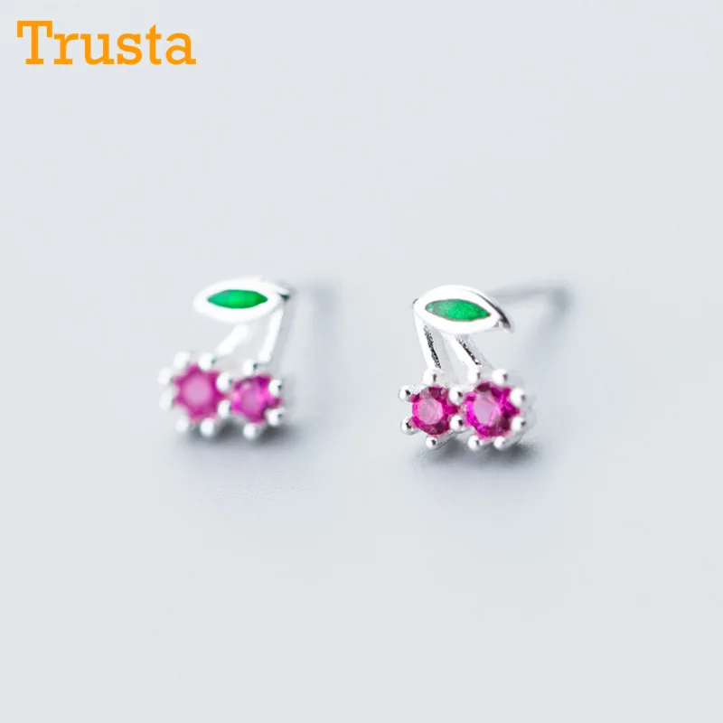 Trusta 925 пробы серебряные модные милые миниатюрные симметричные 5 мм X 5 мм красные серьги-гвоздики в виде яблока подарок для школьниц, детей, леди DS605