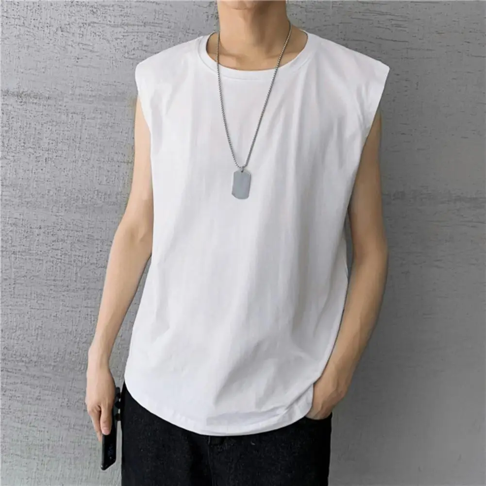 

Summer Men Solid Color Breathable Sleeveless Round Neck T-shirt Casual Sports Vest Tank Top Versatile for Dating Clothing