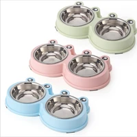 dog bowls double stainless steel non slip removable cat drinking water cartoon frog steel feeder wear resistant pets supplies