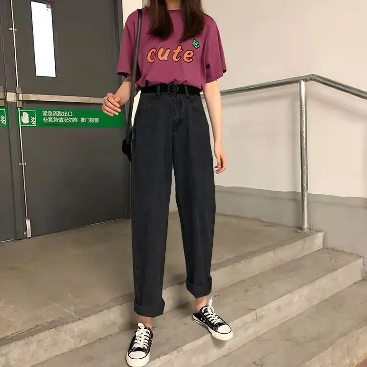 Летние тонкие Новый южнокорейский вариант джинсов для девочек с высокой талией