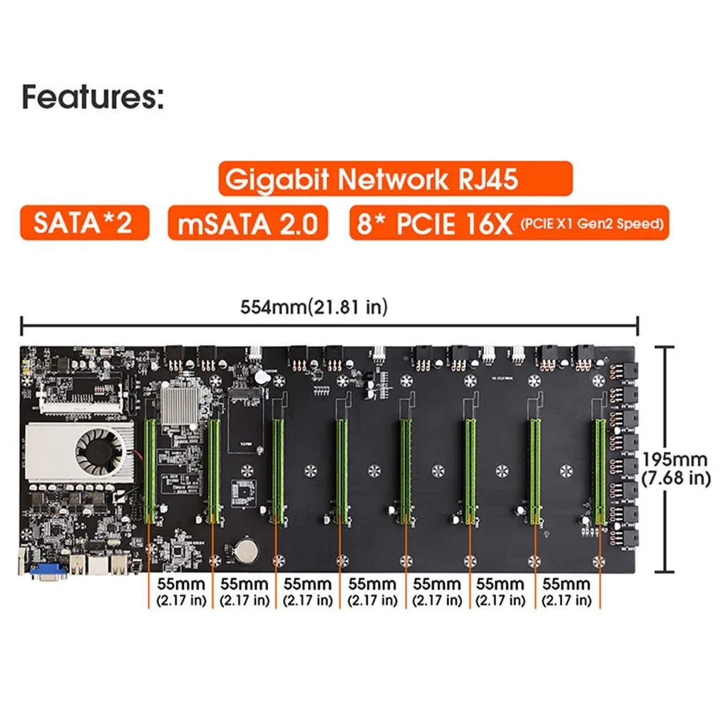 

BTC-37/BTC-D37 Miner Motherboard CPU Set 8 Video Card Slot DDR3 Memory Integrated VGA Interface Low Power Consumption
