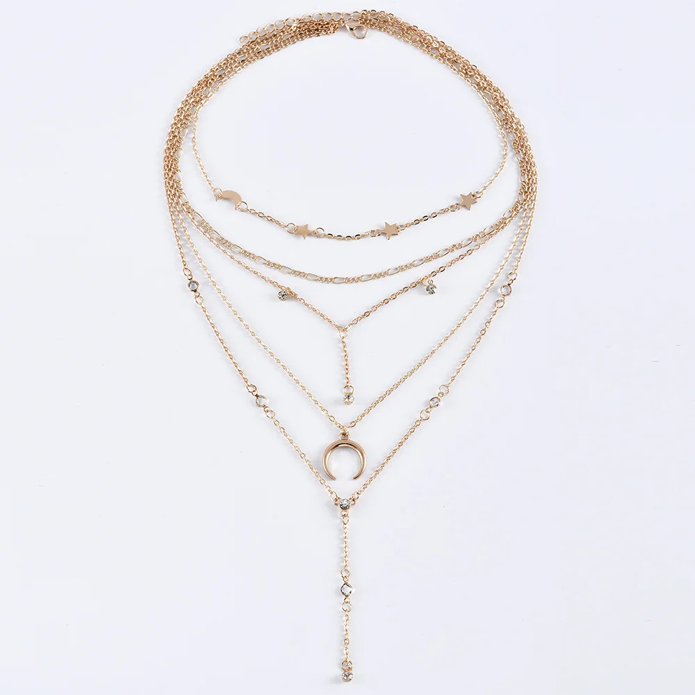 Цепочка на шею Женская многослойная золотистая 5 шт./компл. | Украшения и