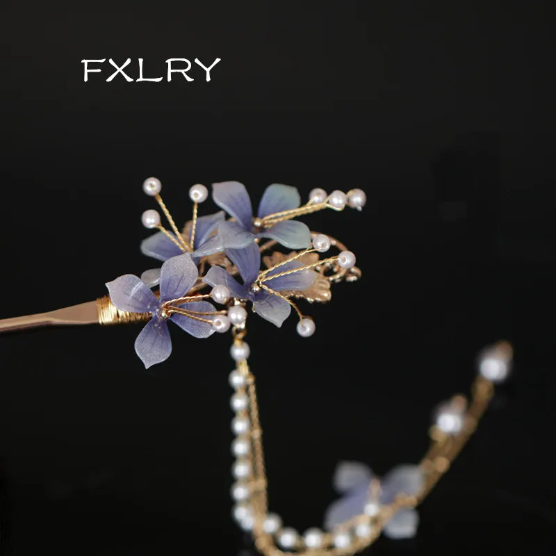 

FXLRY оригинальная заколка ручной работы с жемчугом элегантный фиолетовый головной убор цветок бахромой шарик аксессуары для волос
