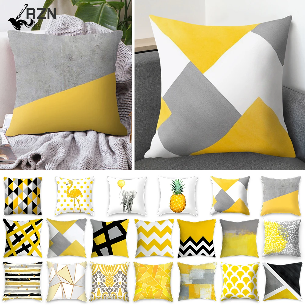 

Geometric Throw Cushion Pillow Cover Yellow Polyester Striped Pillowcase Bedroom Office Printing Cushion Pillow Case 45x45cm