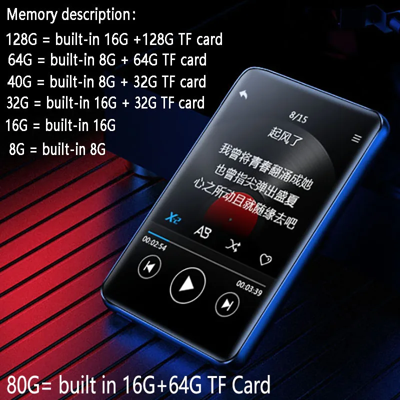 

Original benjie x1 mp4 player Bluetooth 5.0 built-in speaker full screen touch radio recording e-book picture video playback