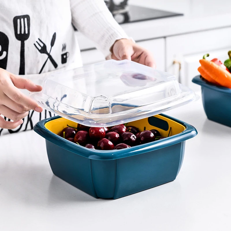 

3 in 1 Kitchen Colander Strainer Bowl Set with Lid Household Double-Layer Drain Basket Multifunction Storage Containers