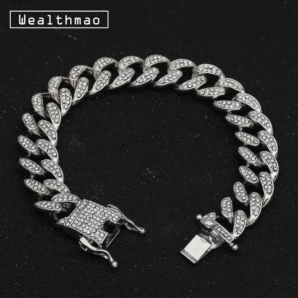 13 мм Камни со стразами браслеты унисекс золотого и серебряного цвета Iced Out канский звено цепи браслет хип-хоп для мужчин