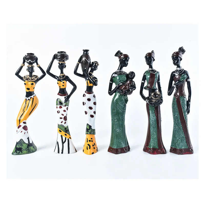 

3 Pcs/Set African Figure Women Sculpture Tribal Lady Figurine Statue Ornaments Resin Statues For Home Living Room Decoration