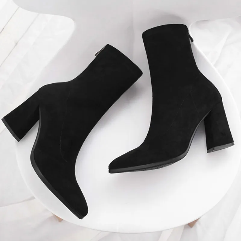 

2019 autumn Women's Boots Pointed Toe Yarn Elastic High Heels Shoes Woman Female Socks Boots S6-86