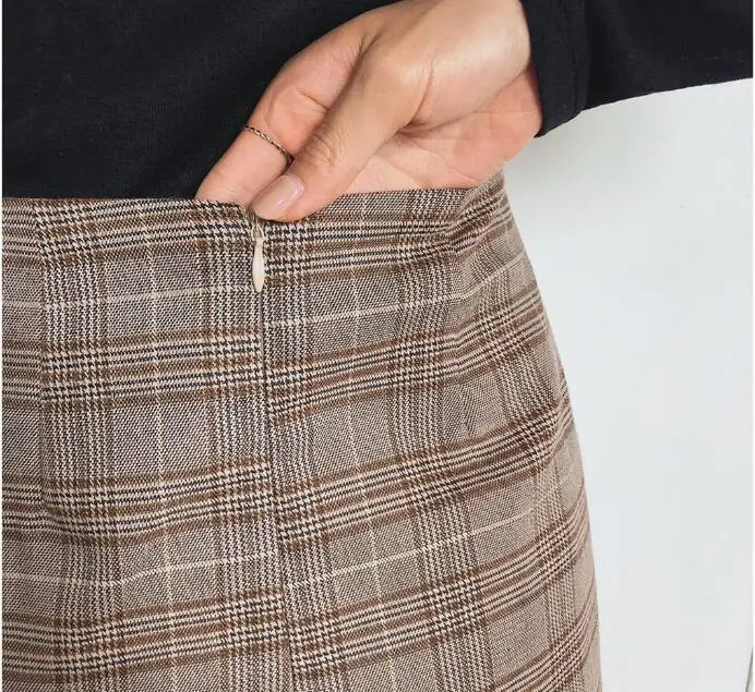 

women 2 Pieces Skirt Suit Female Office Ladies Blazer Suit 2020 Retro Plaid Set Single-breasted Jacket Pencil Skirts
