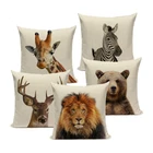 Наволочка из серии с животными, домашний декор, тигр, слон, обезьяна, декоративные подушки, льняные наволочки для Украшения Дивана