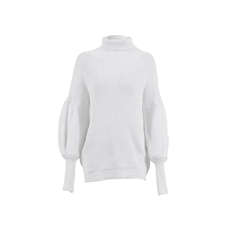 Женский вязаный свитер с высоким воротником GALCAUR белый теплый толстый длинными