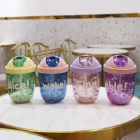 water bottle juice drinking cup transparent straw plastic cute cartoon bpa free outdoor suitable for adult children 300ml