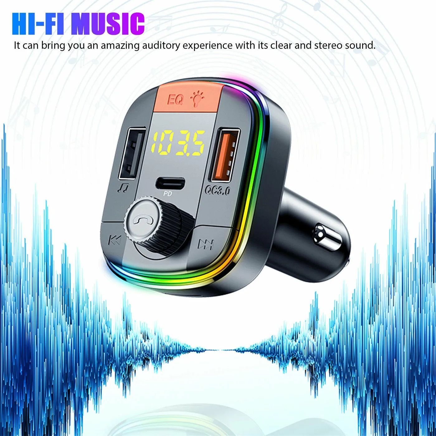 Fm-трансмиттер с Bluetooth 5 0 адаптер Цветной Автомобильный MP3-плеер гарнитура для