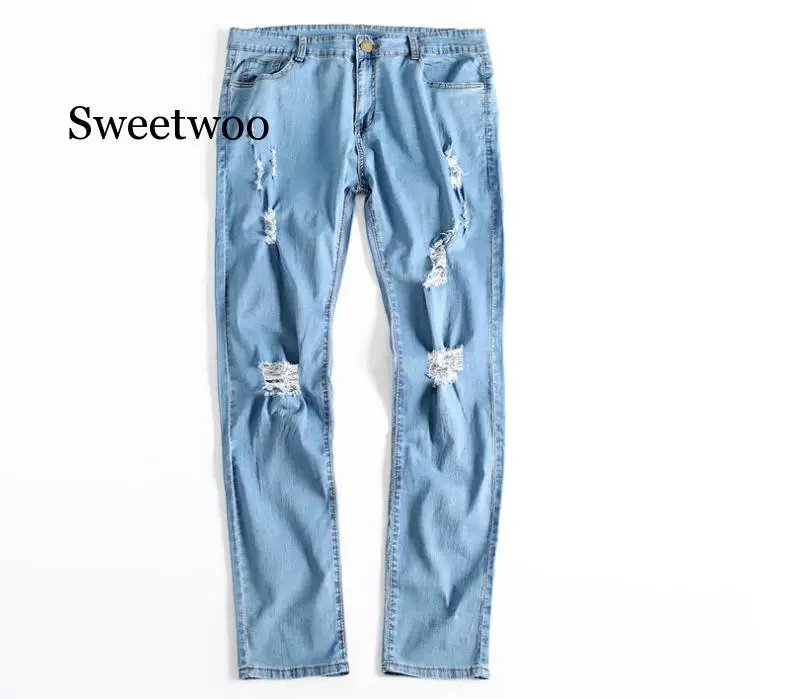 2020 Newest Arrivals Fashion Hot Men's Long Straight Leg Slim Fit Casual Hole Strech Denim Pants Skinny Jeans