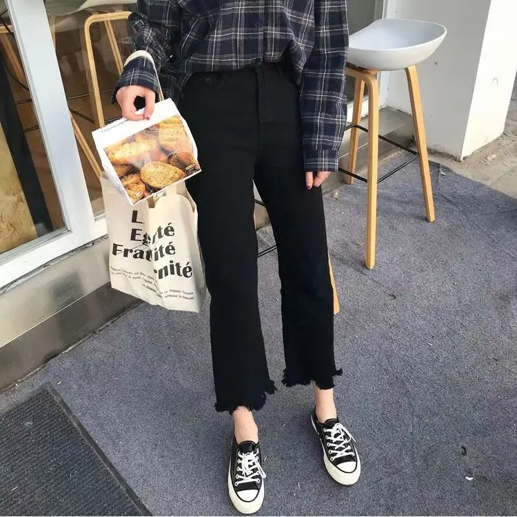 Джинсы для женщин 2019 лето осень бойфренд с высокой талией бахромой пуш ап