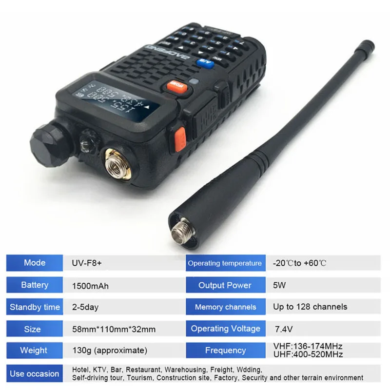 Портативная рация Baofeng BF F8 Plus UHF/VHF радиостанция 10 км с PTT наушниками портативная