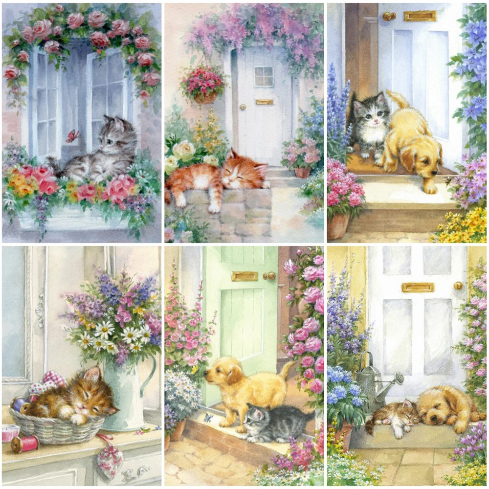 

5D Diamond Embroidery Cat Dog Full Square/Round Diamond Painting Animal Garden Picture of Beaded Mosaic Hobby Art Gift