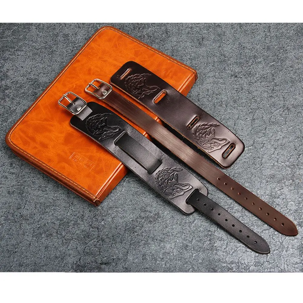 Мужской широкий браслет в ковбойском стиле черный/коричневый кожаный с пряжкой