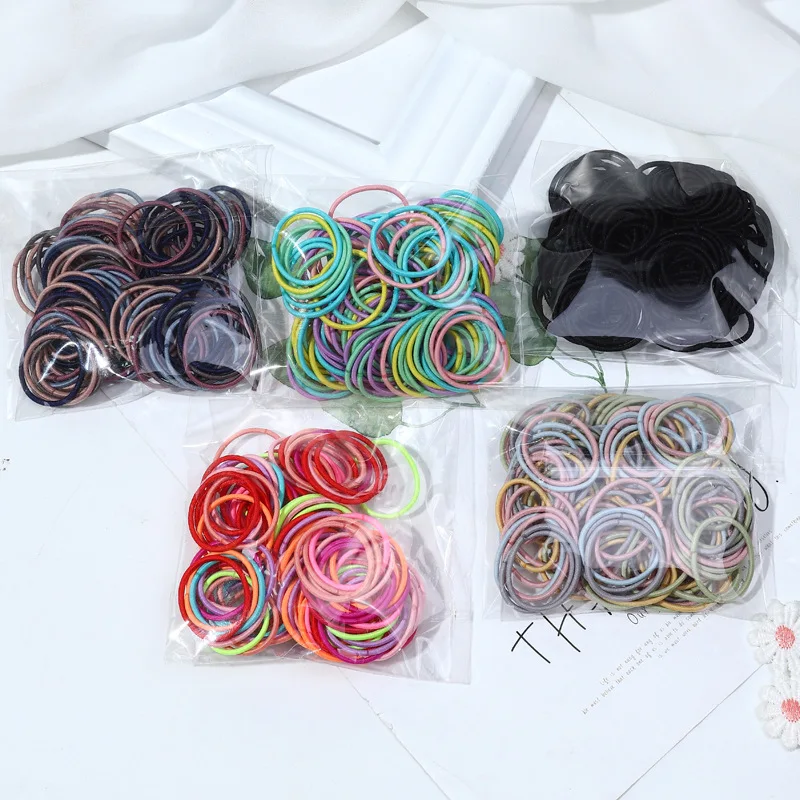 

100pcs/bag Girls Candy Colors Nylon 3CM Rubber Bands Children Safe Elastic Hair Bands Ponytail Holder Kids Hair Accessories