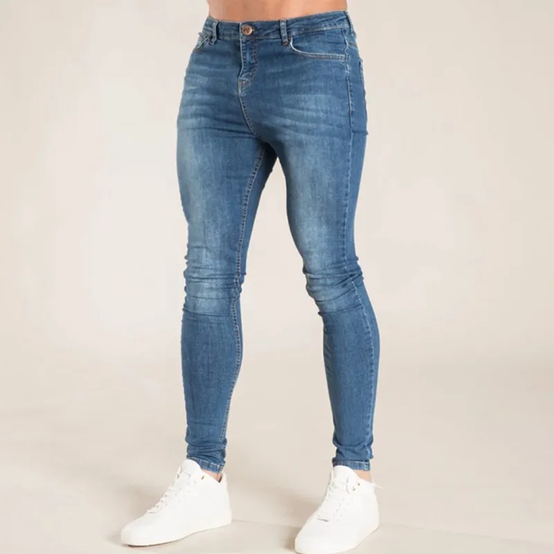 

Men Elastic Skinny Jeans 2021 Solid Color Stretch Pencil Pants Streetwear Mens Blue Black Denim Jeans Jogging Cowboy Trousers