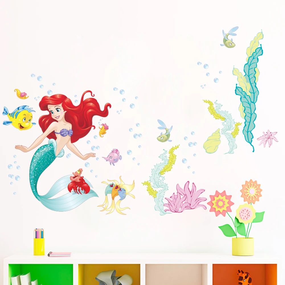 Cartoon Princess Mermaid Ariel Princess Fish Bubble Wall Stickers Children