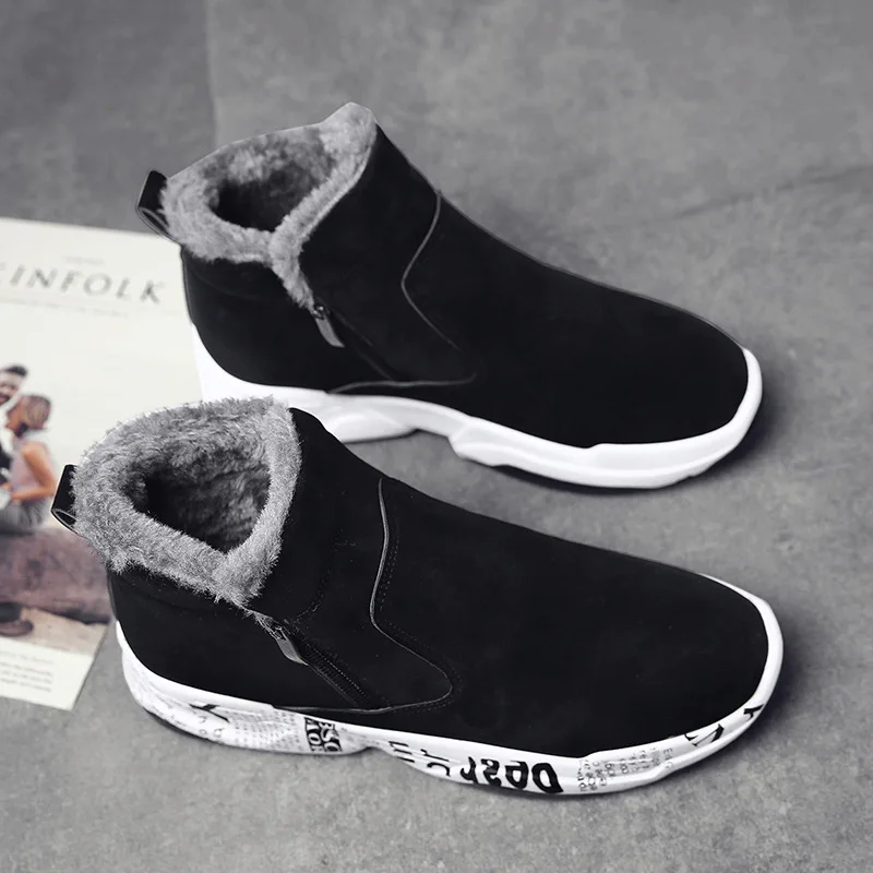 

[mid top cotton shoes series] new trend of winter 2020 ins Plush warm zipper thick soled men's shoes