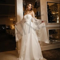 jasmine wedding dress deep boat neck puffy batwing sleeve a line bride vestido appliques belt tiered chiffon robe de mariee
