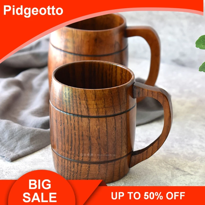 Large Capacity 500 ml Wooden Beer Mug With Handle German Cup Handmade From Camphor Tree Solid Wood Free Shipping | Дом и сад