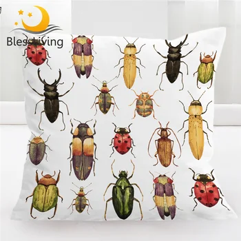 BlessLiving Insect Cushion Cover Beetles Pillow Case Watercolor Decorative Throw Pillow Cover Colorful Hipster Home Decor 1