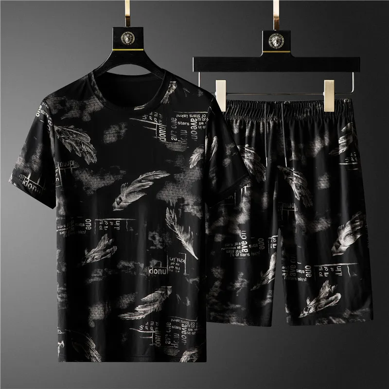 Спортивный костюм мужской повседневный Модный комплект с коротким рукавом