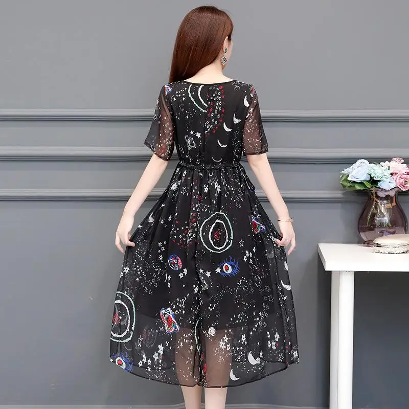 

Stars printed Chiffon Dress Big Size Summer Dress 2020 Elegant Retro Party Dress Casual Midi Plus Size Women Dresses loose