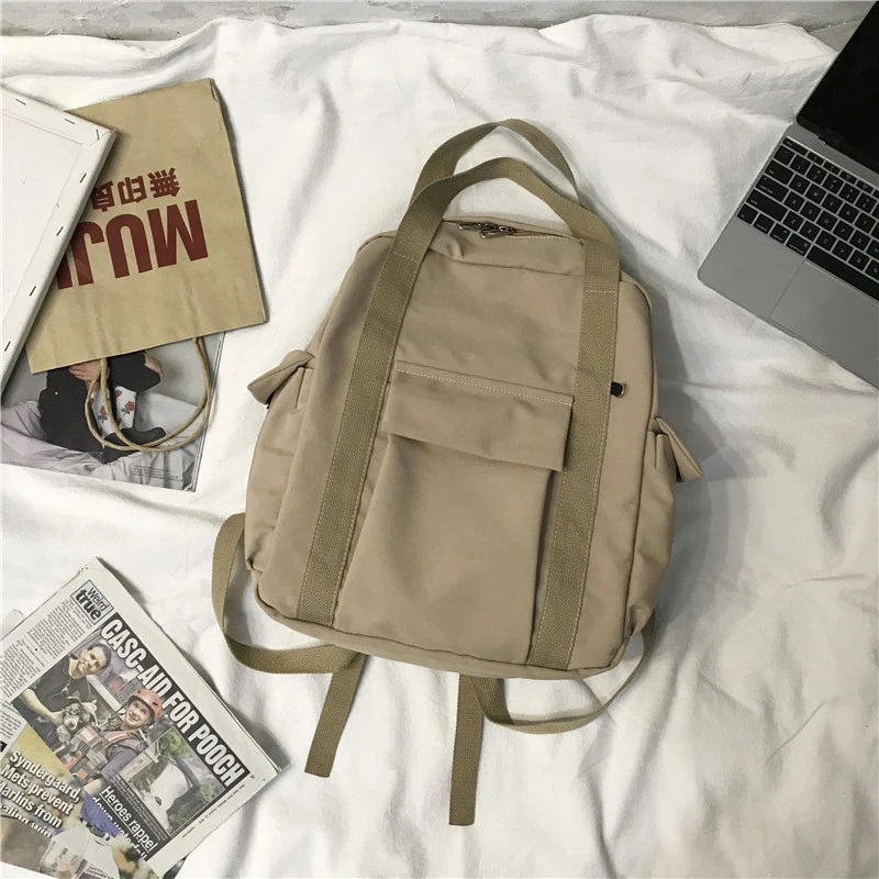 

Pure Color Simple Schoolbag Female Korean Harajuku Student Canvas Waterproof Backpack Male Large-capacity Outdoor Backpack